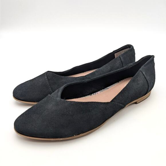 Toms Eve Almond Toe Ballet Flats Shoes Slip On Women's Black US8 EU38.5 - Picture 1 of 11